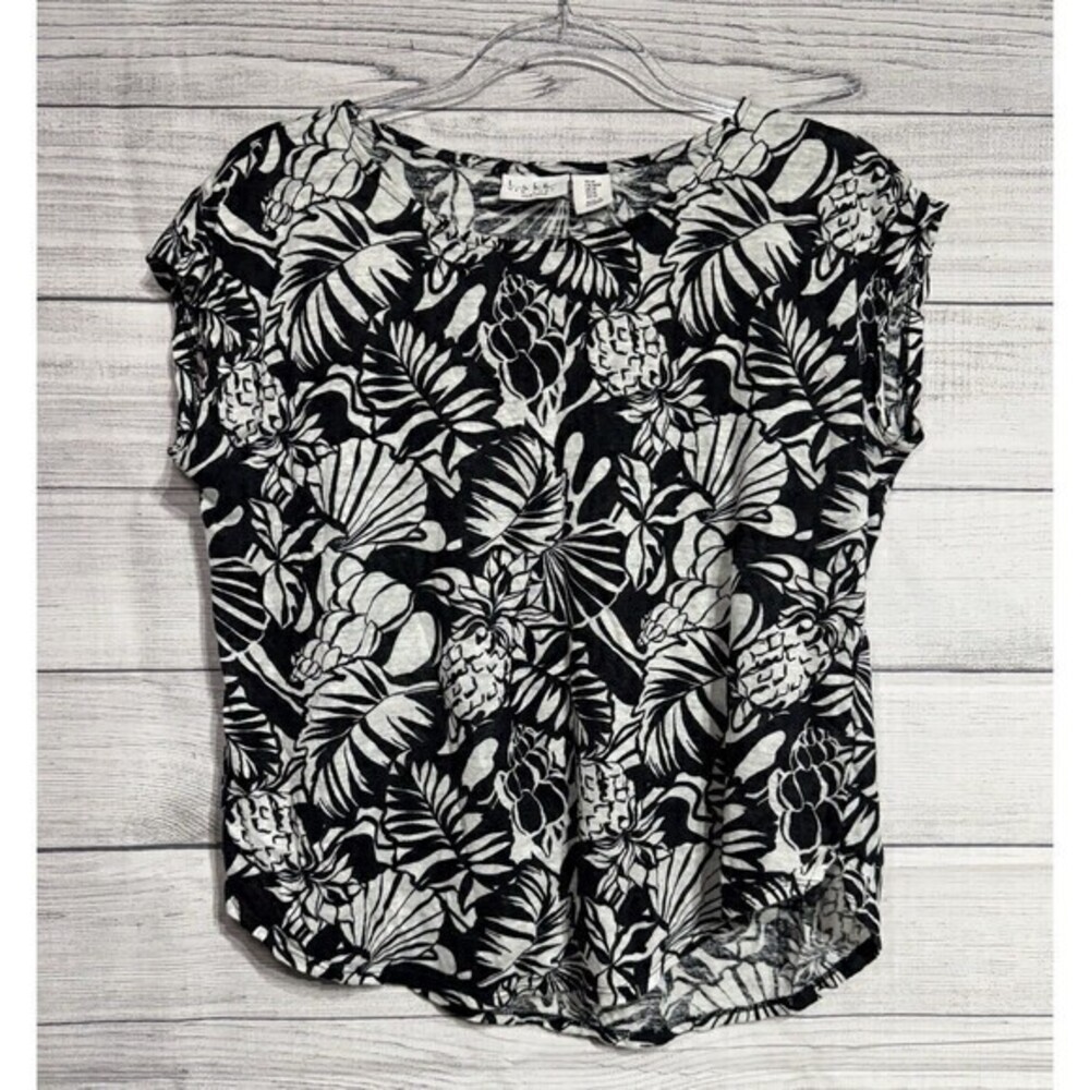 Women's Nicole Miller Tropical Black White Linen Top Small